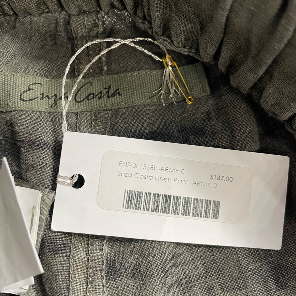 Enza‎ Costa Linen Pant Army Color Sz 0 NWT - Picture 5 of 7